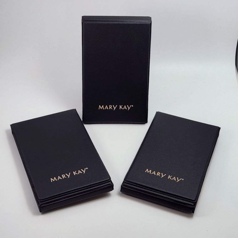 Mary Kay MakeUp Tri Fold Mirror Compact w/ Easel Back Set of 3 - Black and Pink